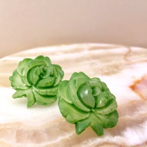 Acrylic Green “Jelly” Rose Floral Stud Earrings